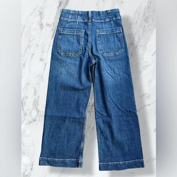 Maeve Colette Cropped Wide Leg Jeans Anthropologie Medium Blue Denim High Rise - Picture 2 of 3